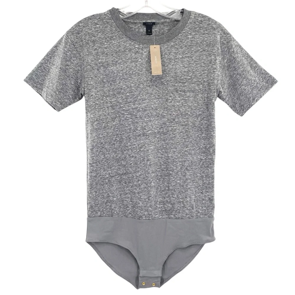 J. Crew Crewneck Pocket T-Shirt Bodysuit Heather Gray New